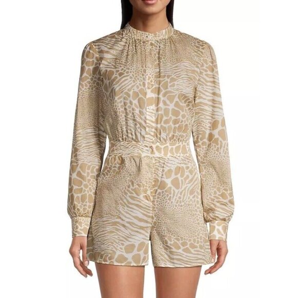 Michael Kors Pants - MICHAEL Michael Kors Womens 6 Cotton Sheer Animal Print Romper Long Sleeve